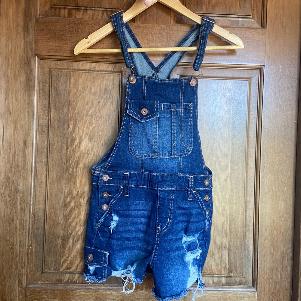 Denim Distressed Overalls